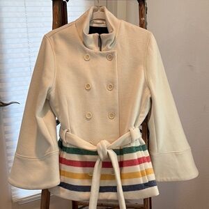 Hudson Bay Company Cream Pea Coat with classic stripes